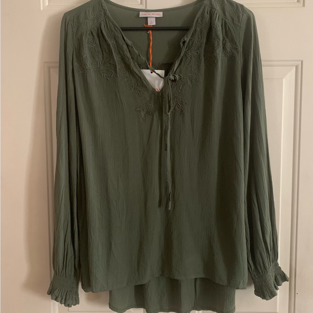 Knox Rose Ladies Womens Olive Green Top Shirt XS
